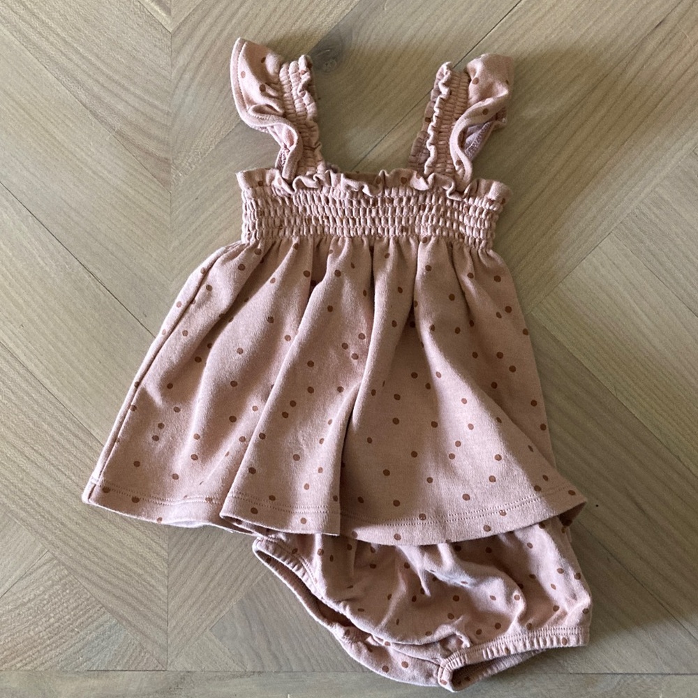 Quincy Mae Pink Polka Dot ruffle Baby Dress 3m 100% organic cotton